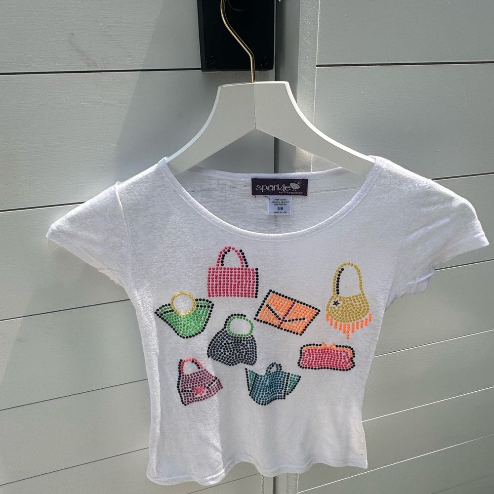 Trendy Sparkle By Stoopher Threads Brand Kids' White Tee Purse Bag Print